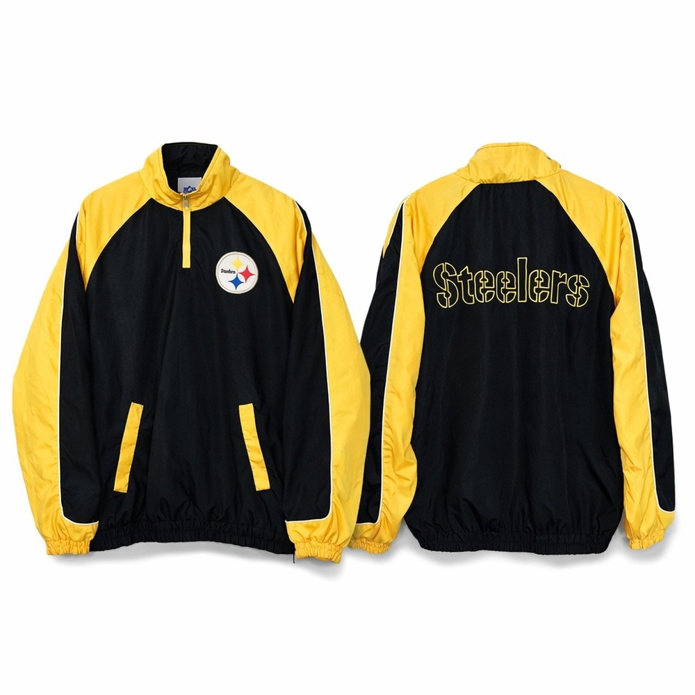 NFL Pittsburgh Steelers Quarter Zip Windbreaker Jacket Black‎ Yellow Mens Medium